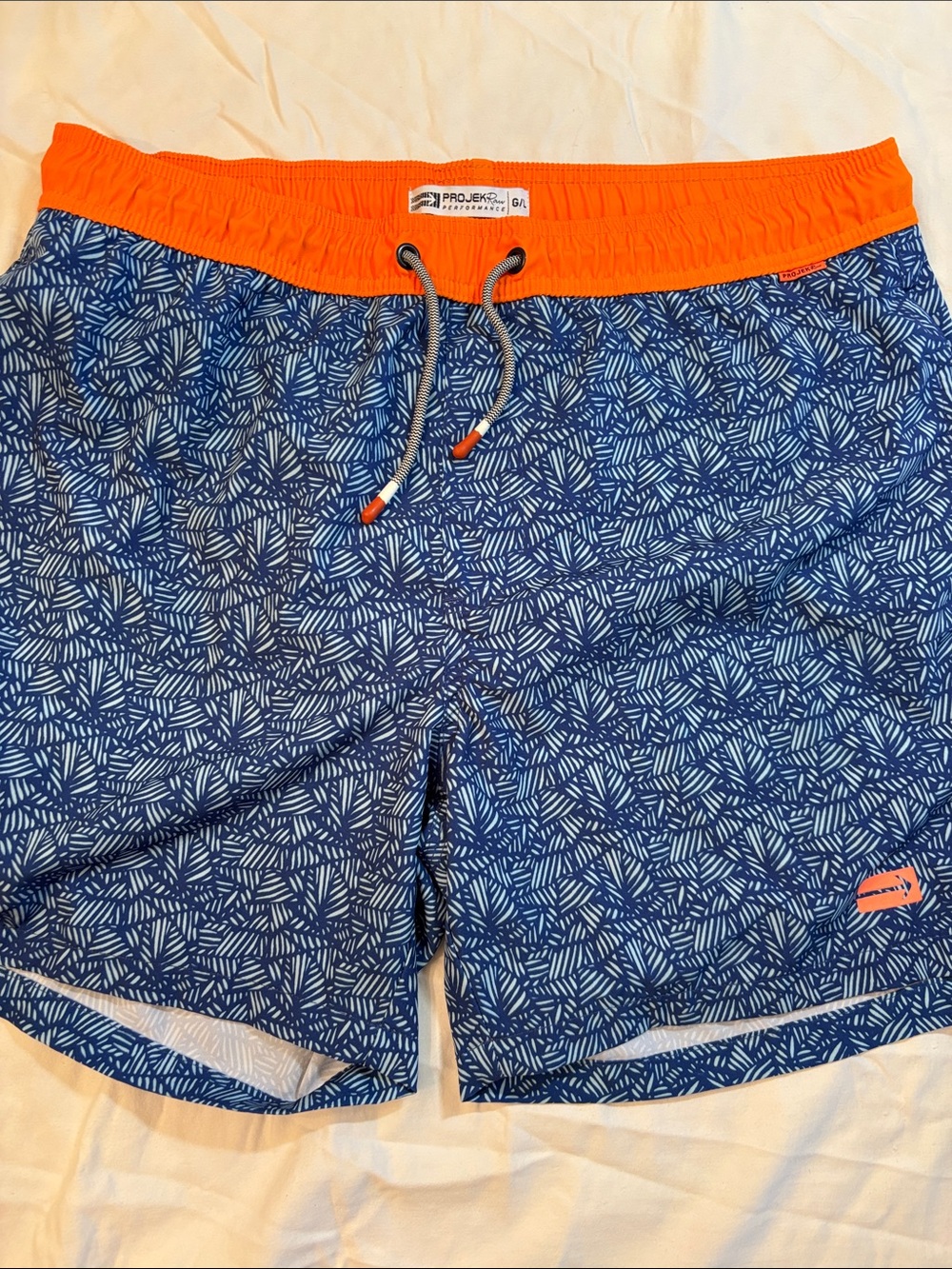 Project Raw Performance Blue & Orange Men’s Swim Trunks, size G/L EUC